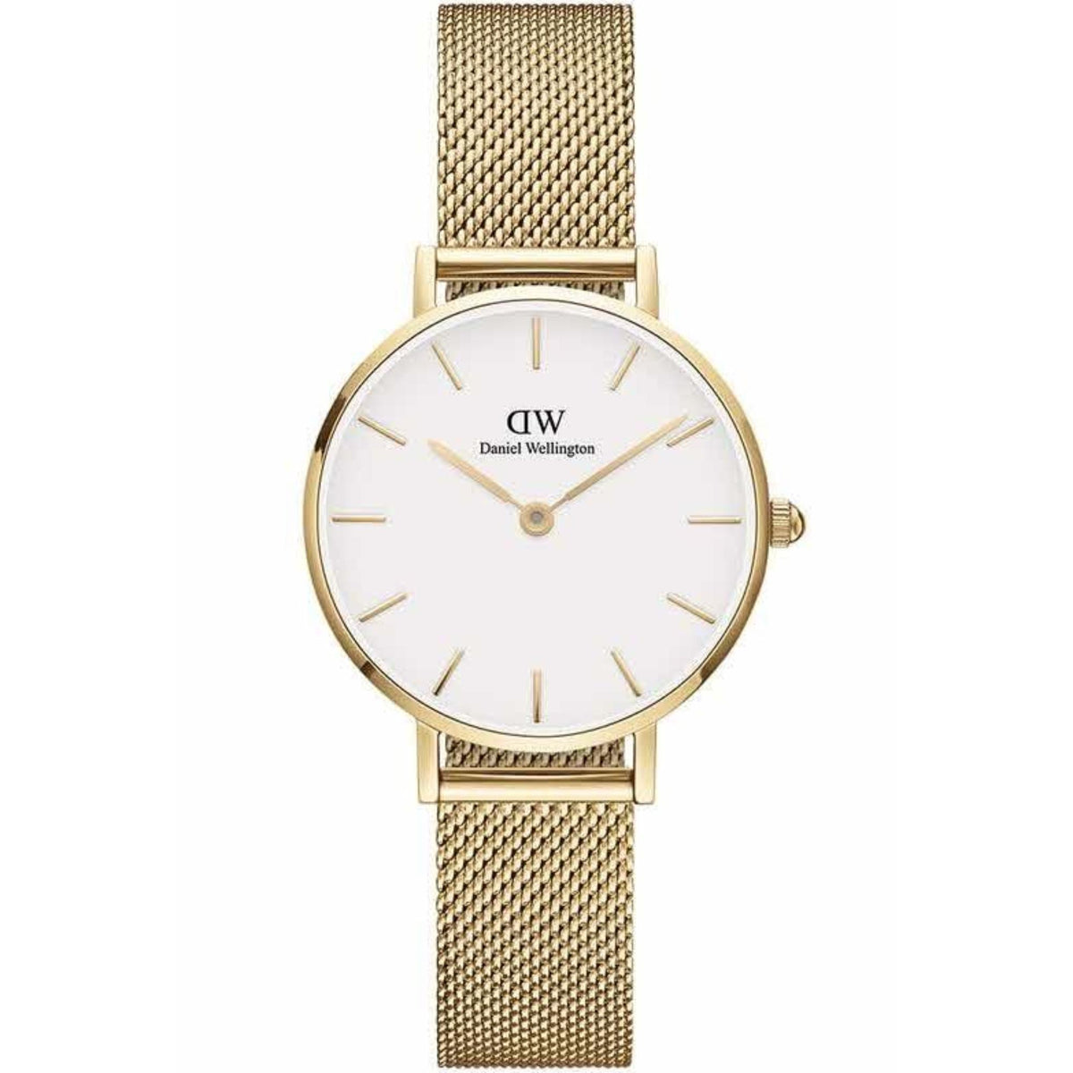 Petite Daniel Wellington quartz watch with white dial and gold mesh strap