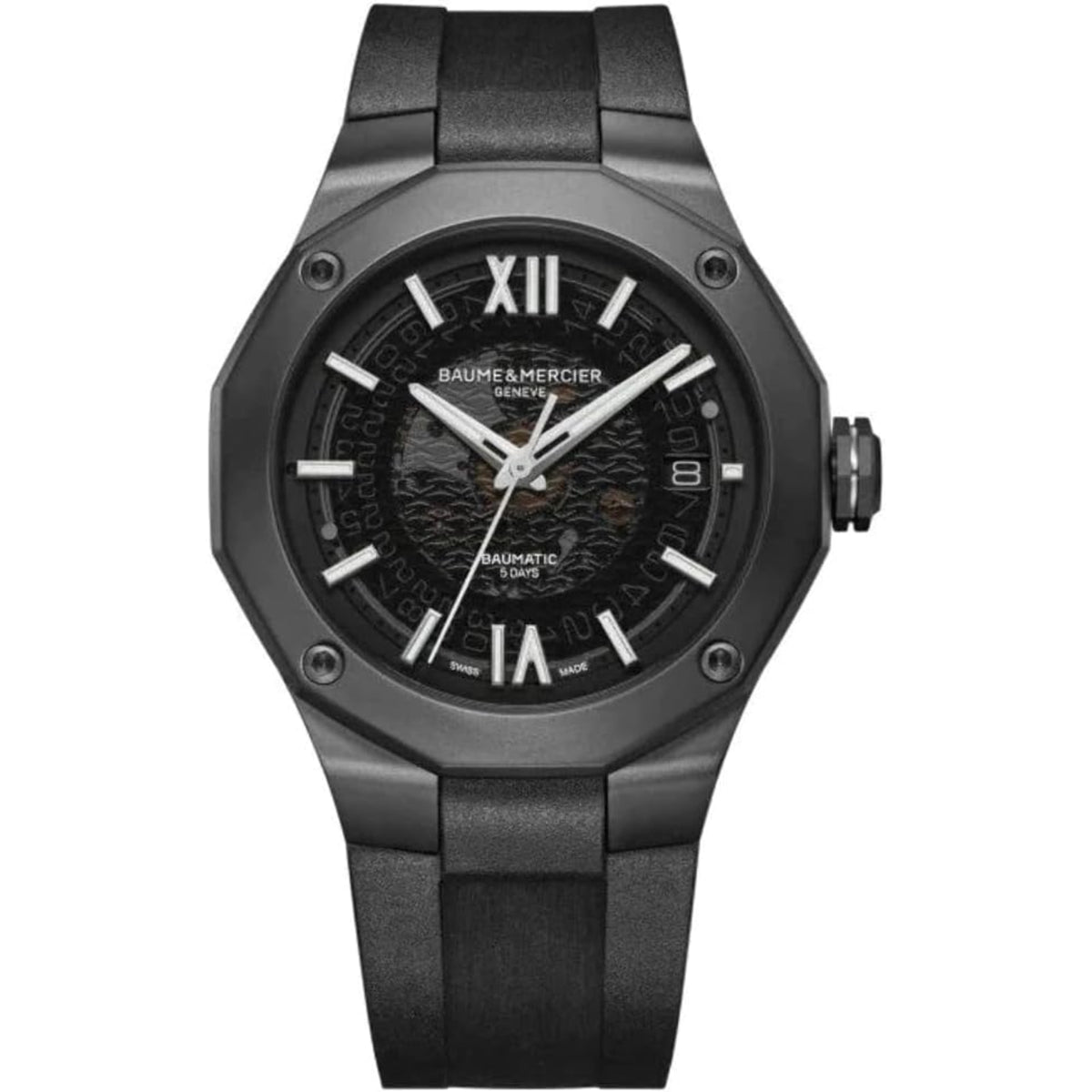 Men's Baume & Mercier automatic watch with black rubber strap and dark grey dial