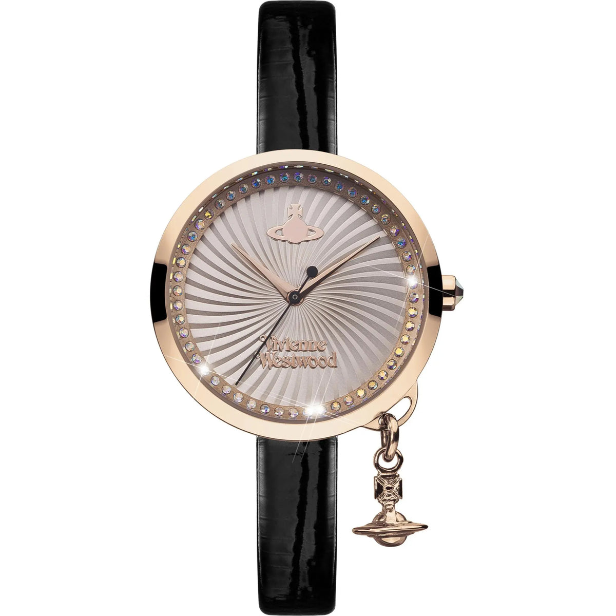 Vivienne Westwood Bow Orb Charm Rose Gold Swirl Dial Ladies’ Watch - WatchNation