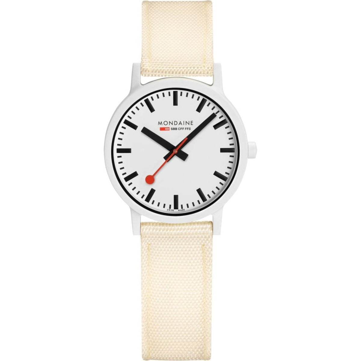 Mondaine Essence Quartz White Dial Cream Textile Strap Unisex Watch MS1.32111.LT