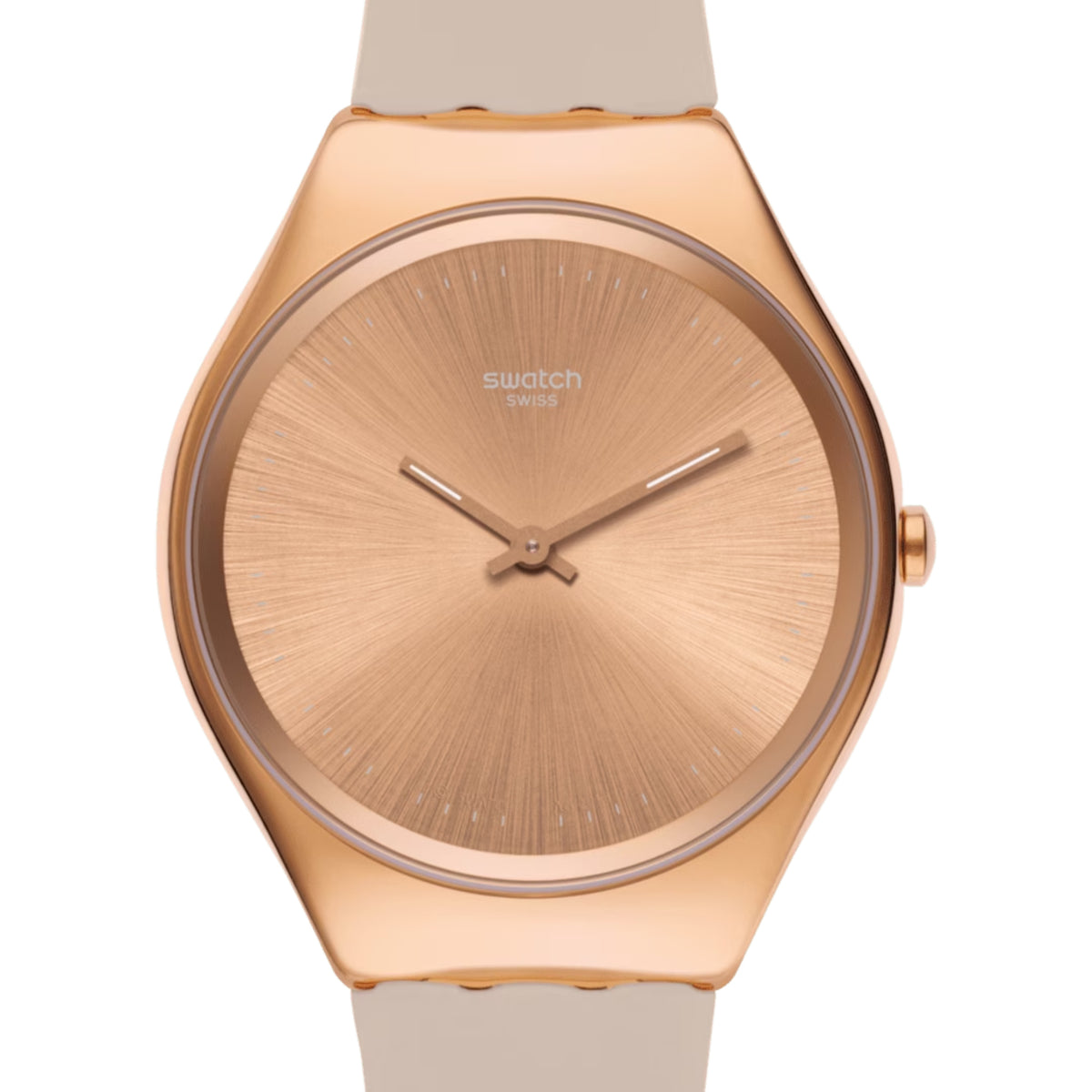 Pink dial ladies silicone strap watch with rose-gold case and three hands