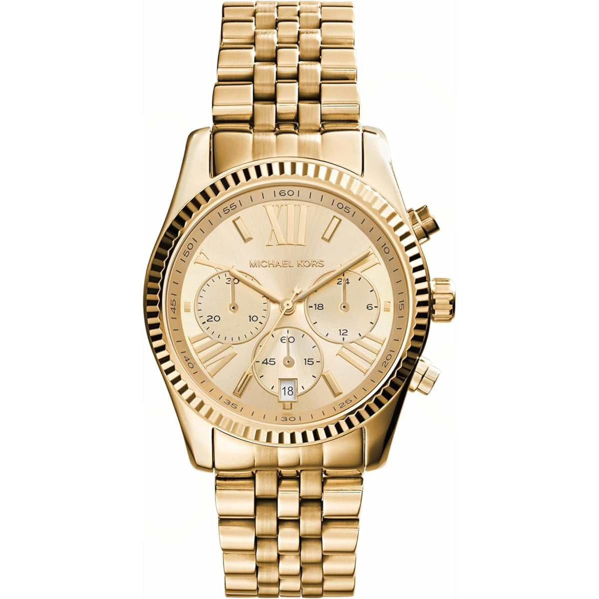Michael Kors gold-tone chronograph watch with gold dial and three subdials