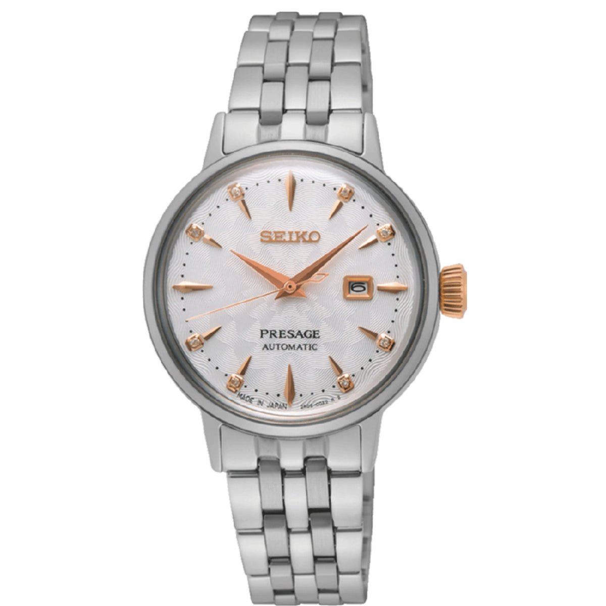Seiko Presage SRE009J1 white textured dial front view