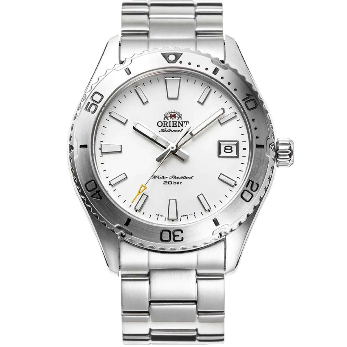 Men's automatic watch with white dial and stainless steel link bracelet