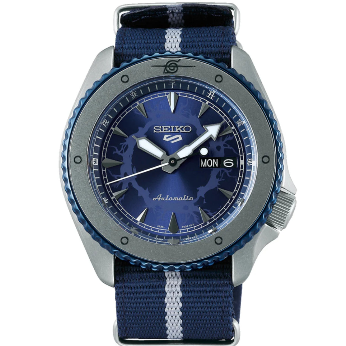 Seiko 5 Sports Naruto & Boruto automatic blue dial nylon strap mens watch SRPF69K1 front view