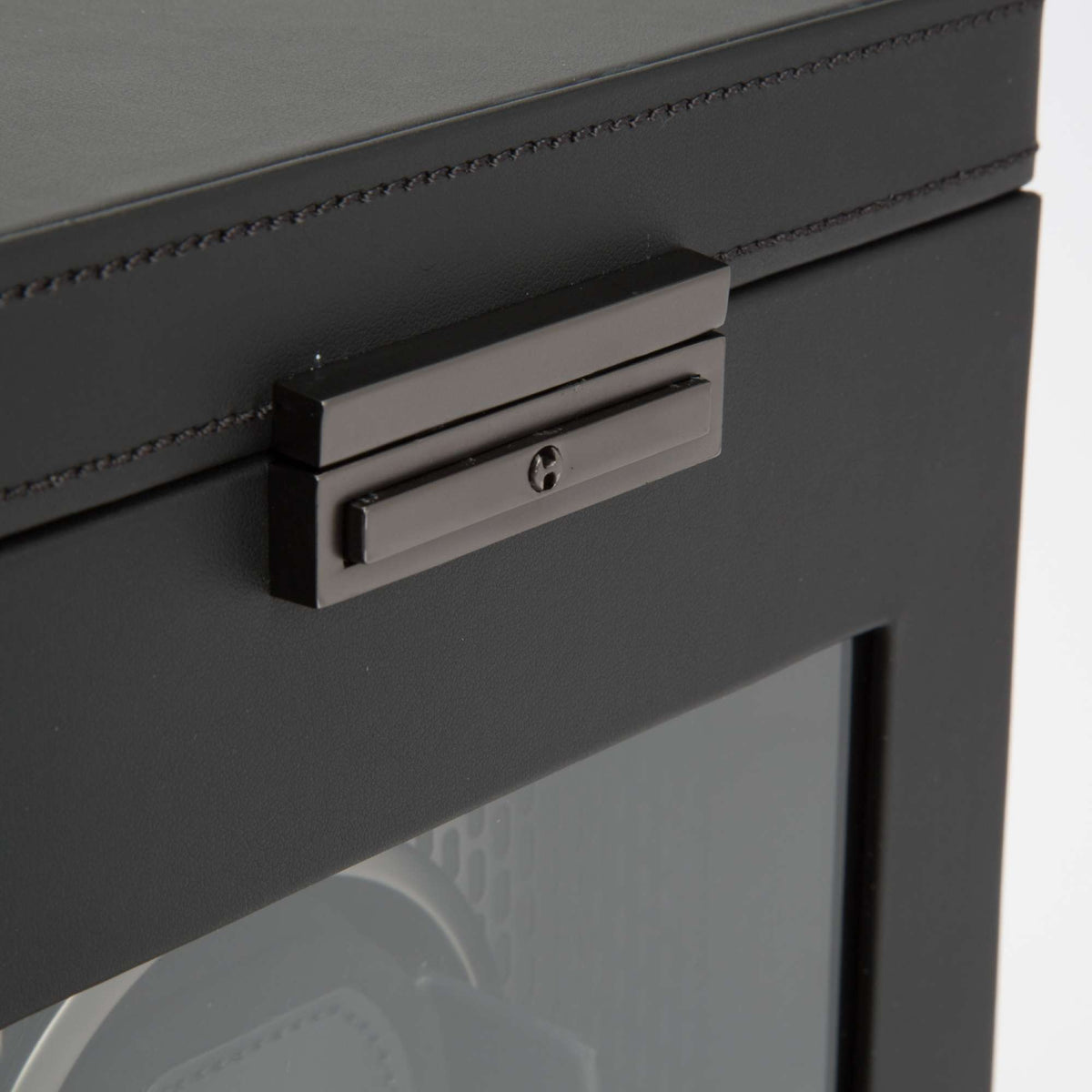 Black watch winder side drawer with handle beneath the front window