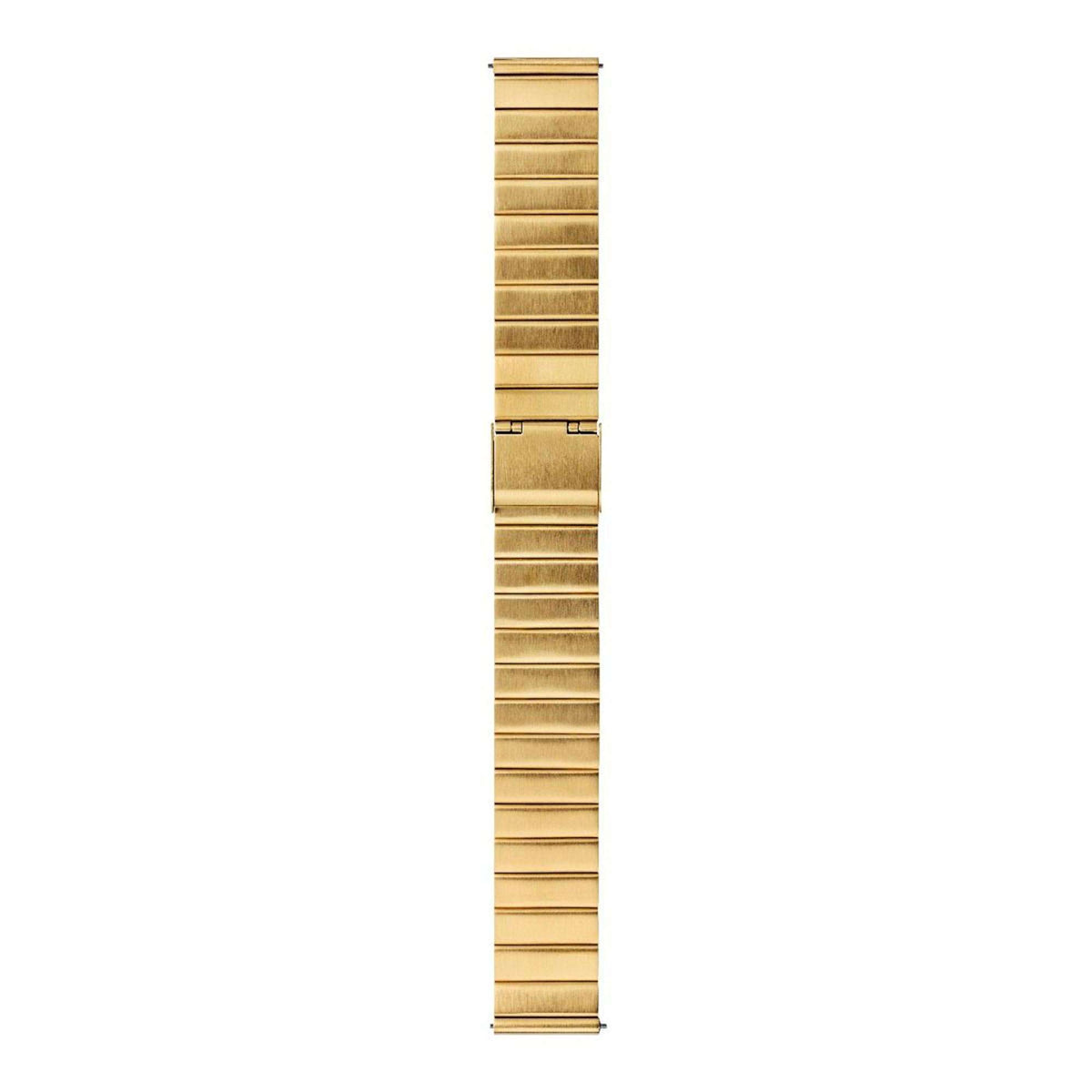 Gold-tone metal bracelet strap for Mondaine watch, row links with clasp at center