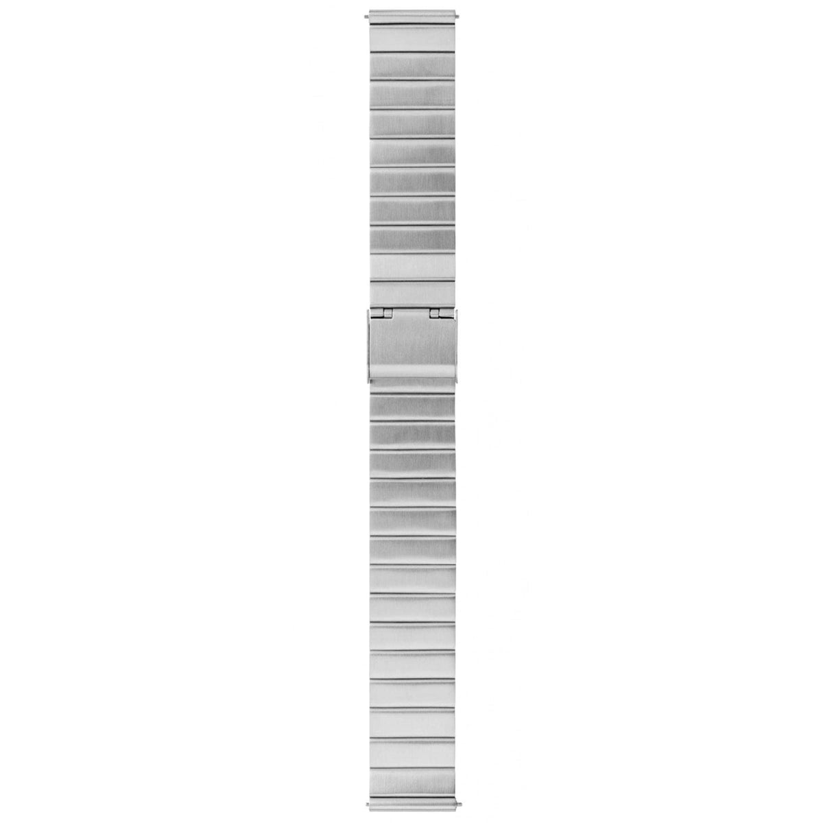 Stainless steel watch bracelet with fold-over clasp, metal links visible on back