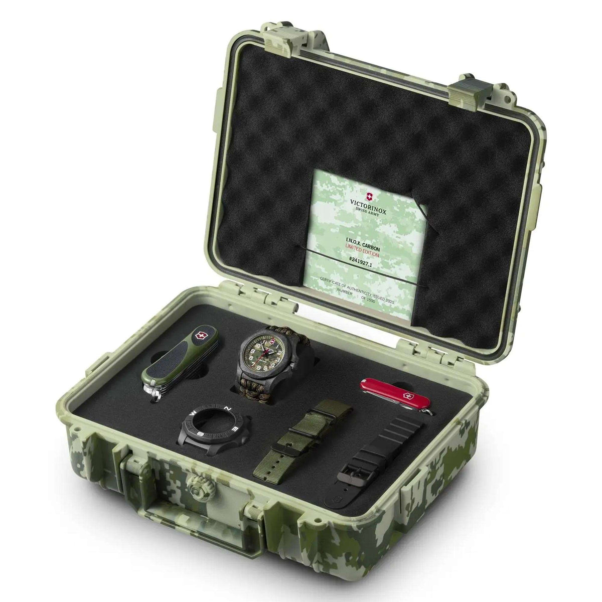 Mens watch set in camo carrying case with strap tools and instruction card