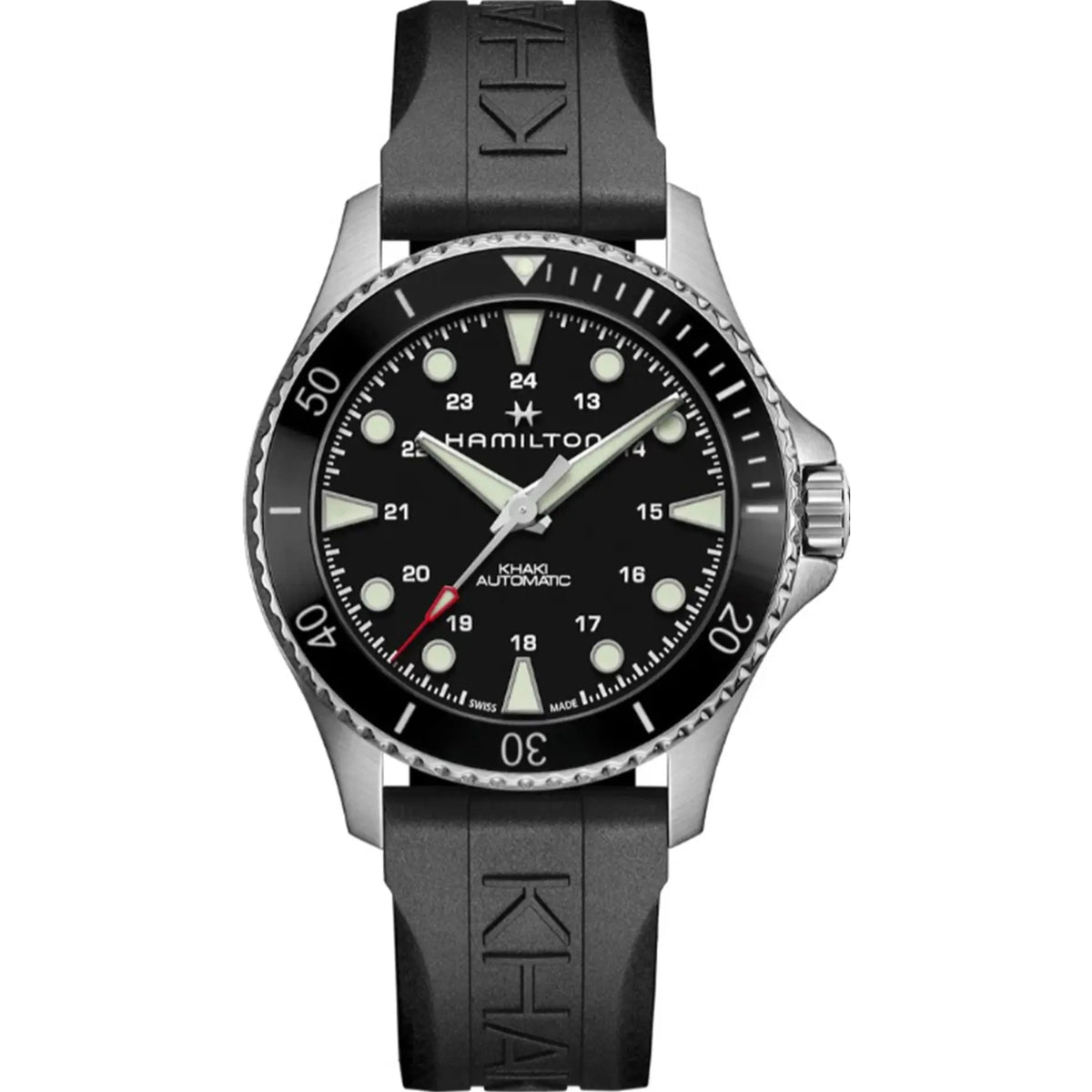 Hamilton Khaki Navy Scuba Automatic Black Dial Rubber Strap Men's Watch H82515330