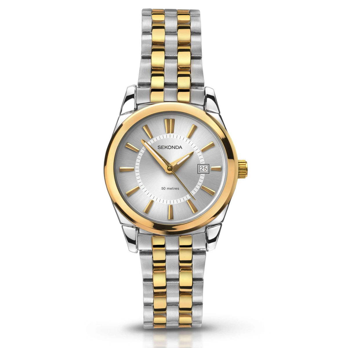 Sekonda ladies two-tone stainless steel bracelet watch, silver dial with gold hands
