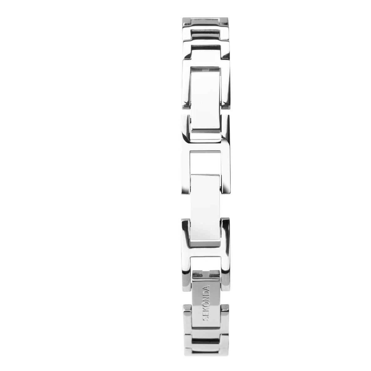 Ladies silver bracelet watch with linked metal band and side case