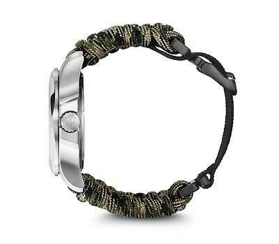 Victorinox I.N.O.X men’s quartz watch side profile with green paracord and black strap