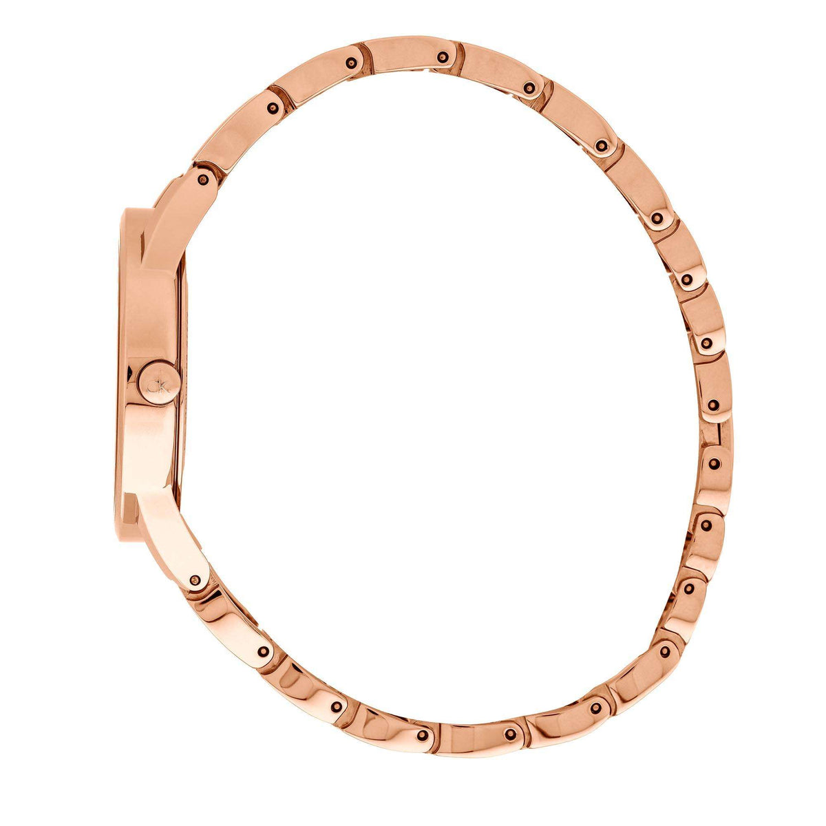 Rose gold PVD stainless steel bracelet with round clasp detail for ladies watch