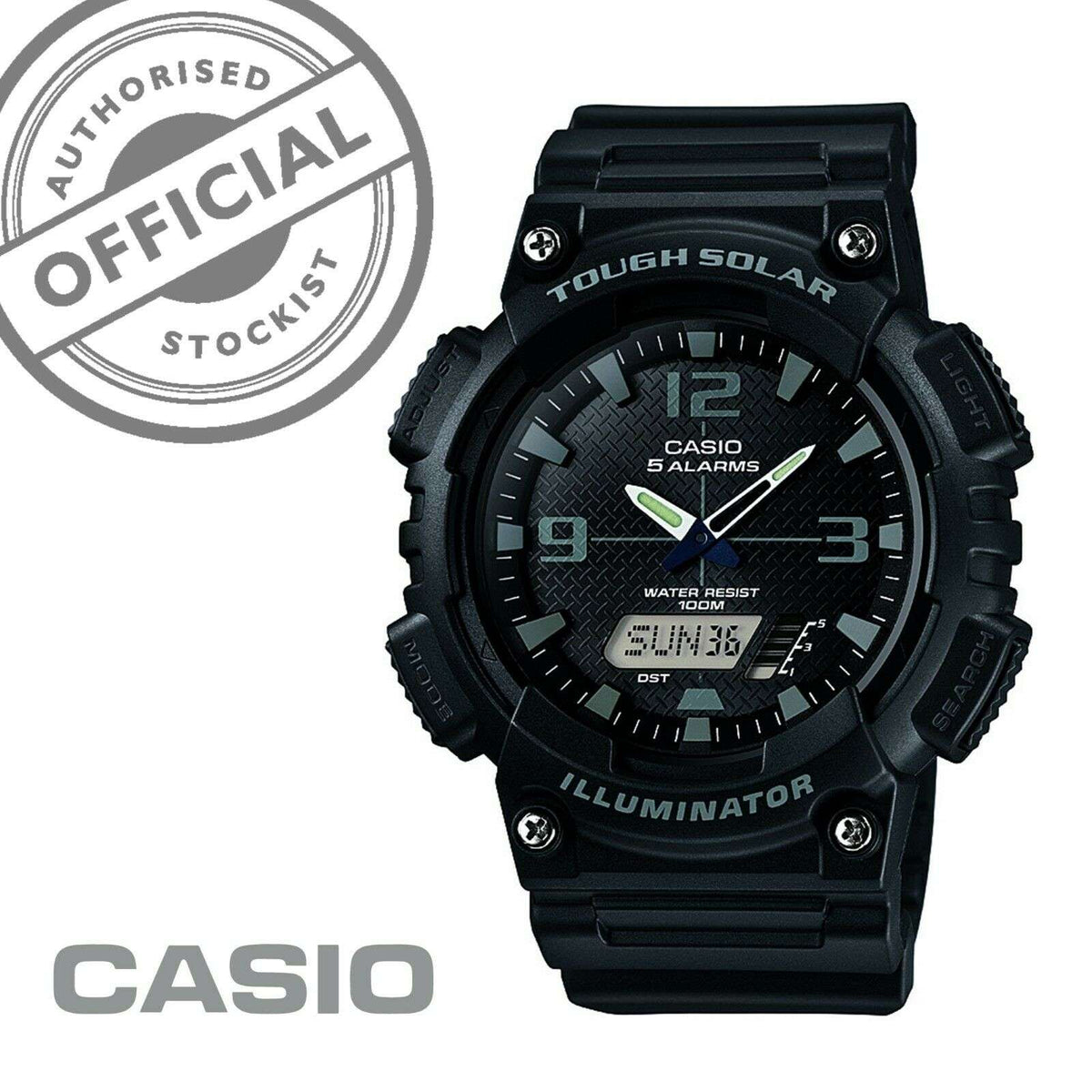 Casio Tough Solar men’s watch with black resin strap and black dial