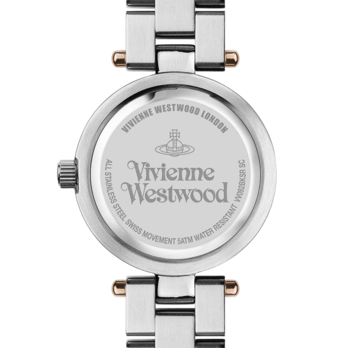 Stainless steel watch case back with engraved Vivienne Westwood London text