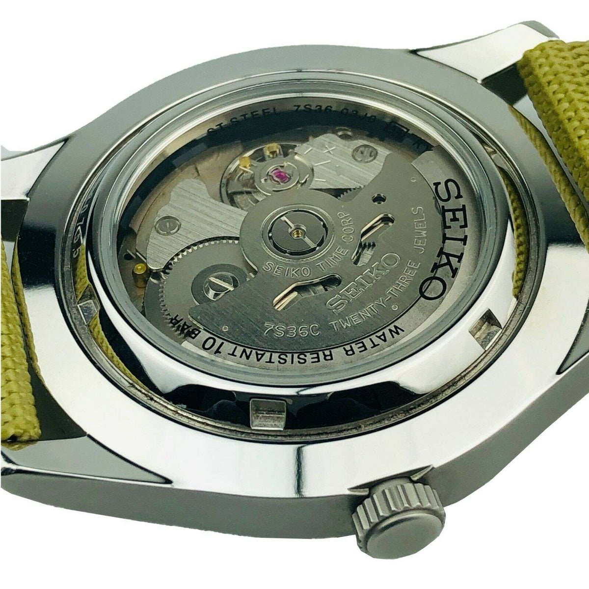 Seiko 5 Sports automatic watch caseback with branding and movement details