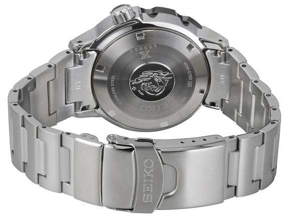 Men's Seiko Prospex diver watch, stainless steel caseback and link bracelet