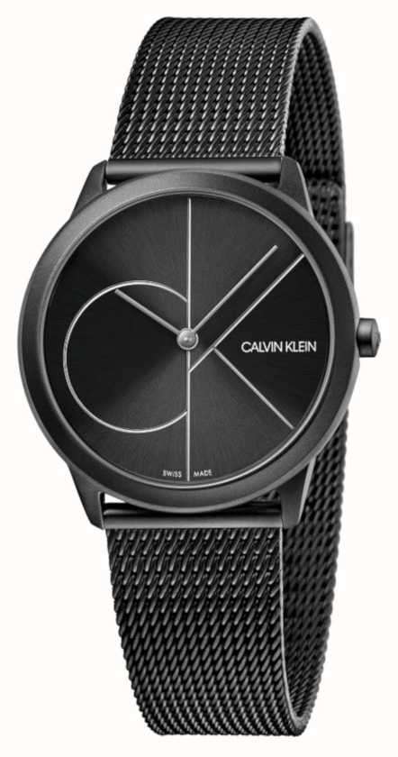 Round black dial quartz ladies watch with Milanese mesh strap, gray case.