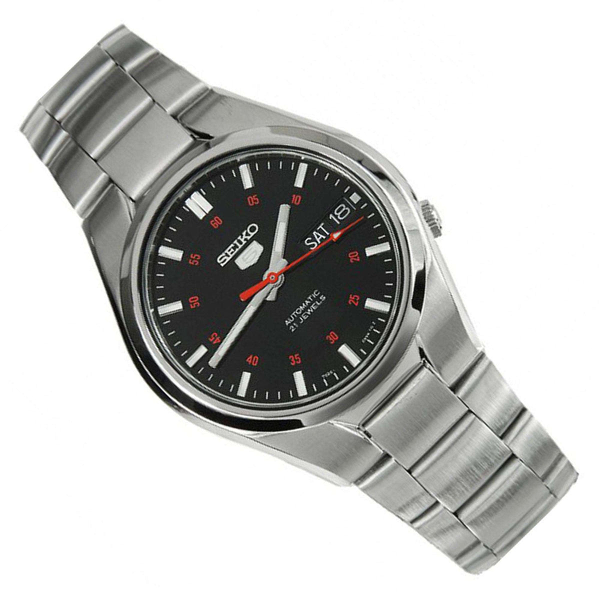 Seiko 5 Automatic Black Dial Steel Strap Men's Watch