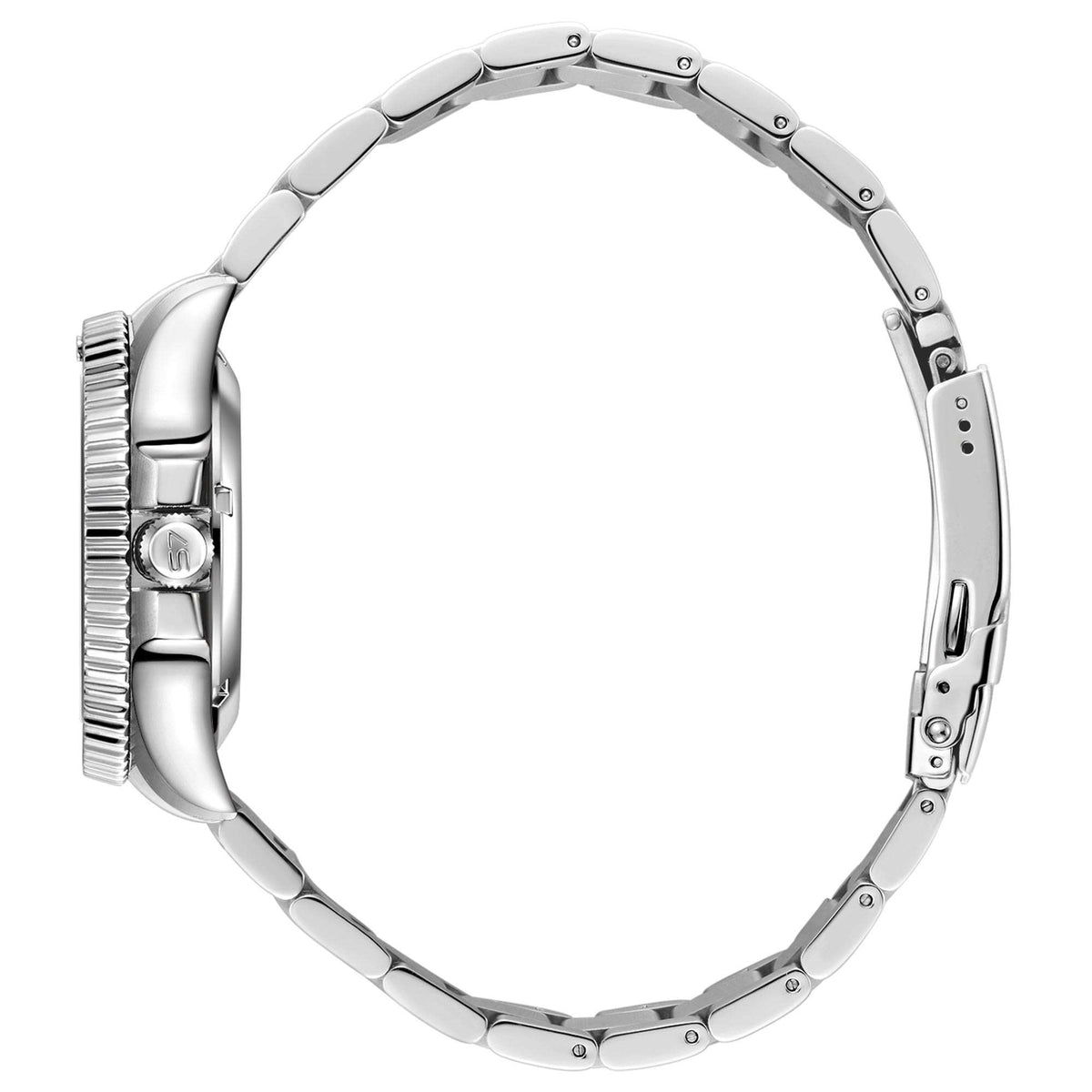 Silver stainless steel watch bracelet with polished and brushed links