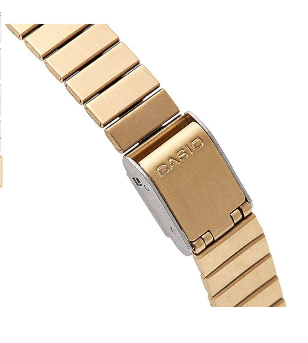Gold-tone stainless bracelet watch clasp with CASIO engraving