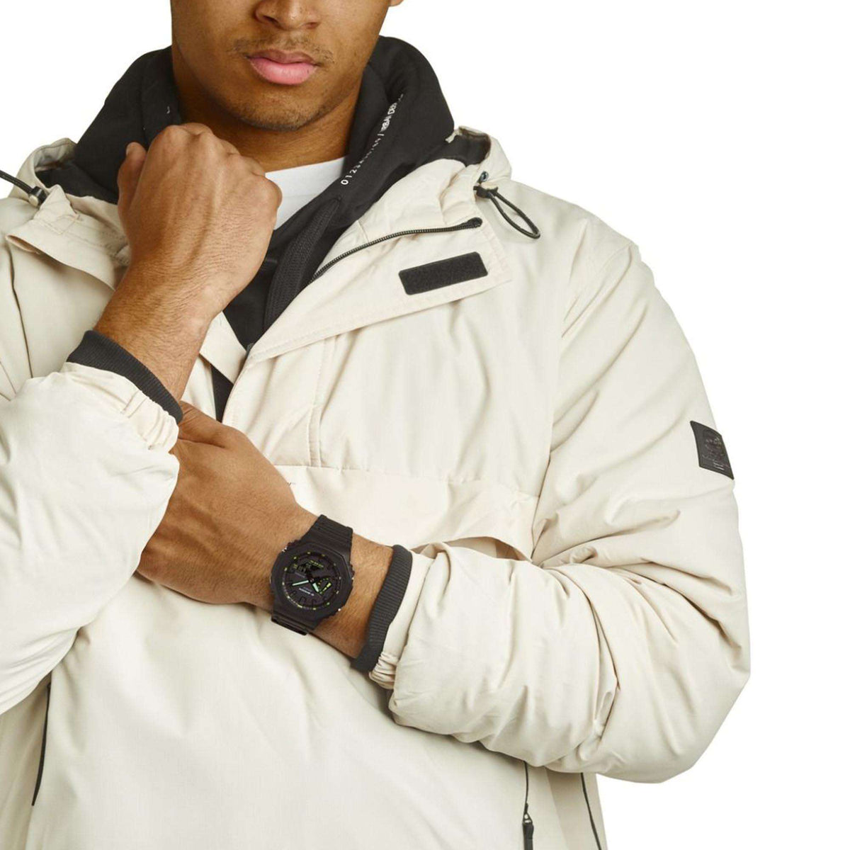 Casio G-Shock GA-2100-1A3ER worn on a male wrist lifestyle view