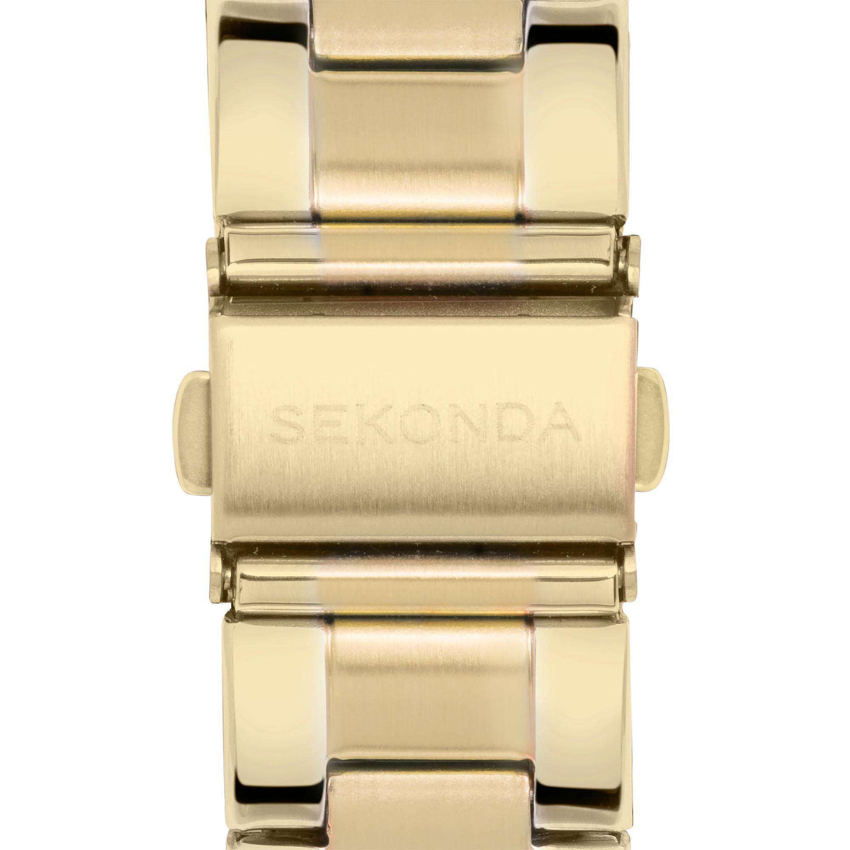 Men's gold-tone stainless steel watch case back with clasp and engraving