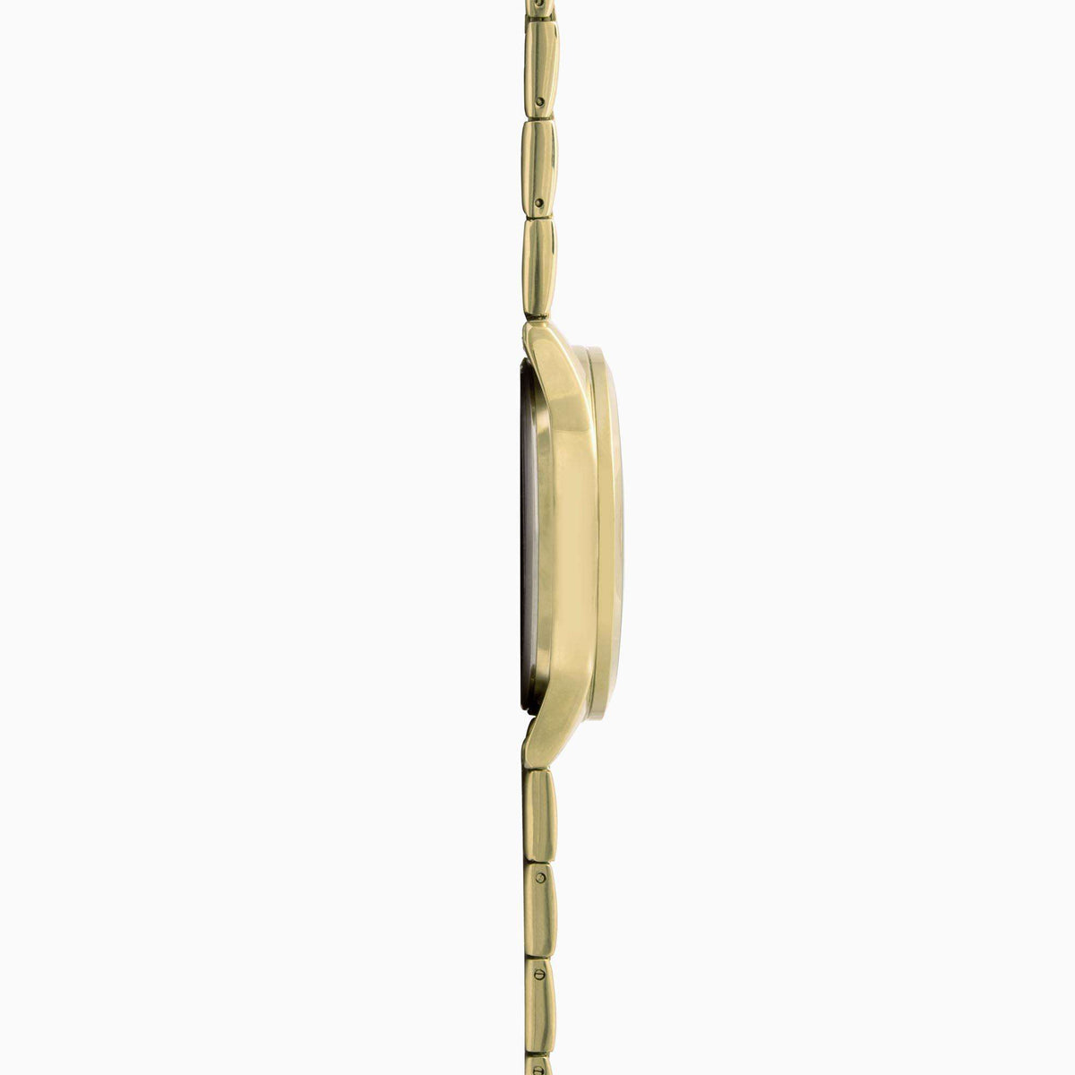 Men's gold-tone stainless steel watch band links in side profile