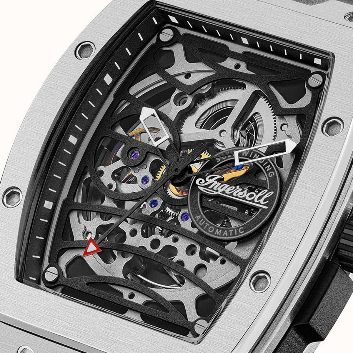 Skeleton dial close-up with exposed gears, jeweled details, and hour markers