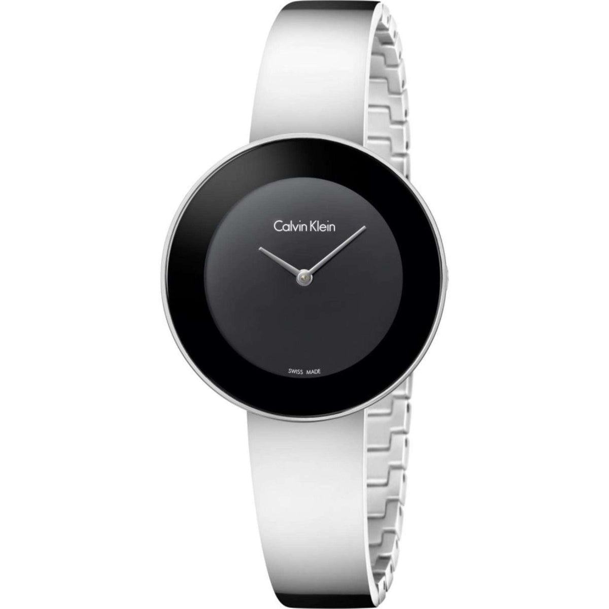 Ladies stainless steel watch with black dial, slim hands and bracelet link strap