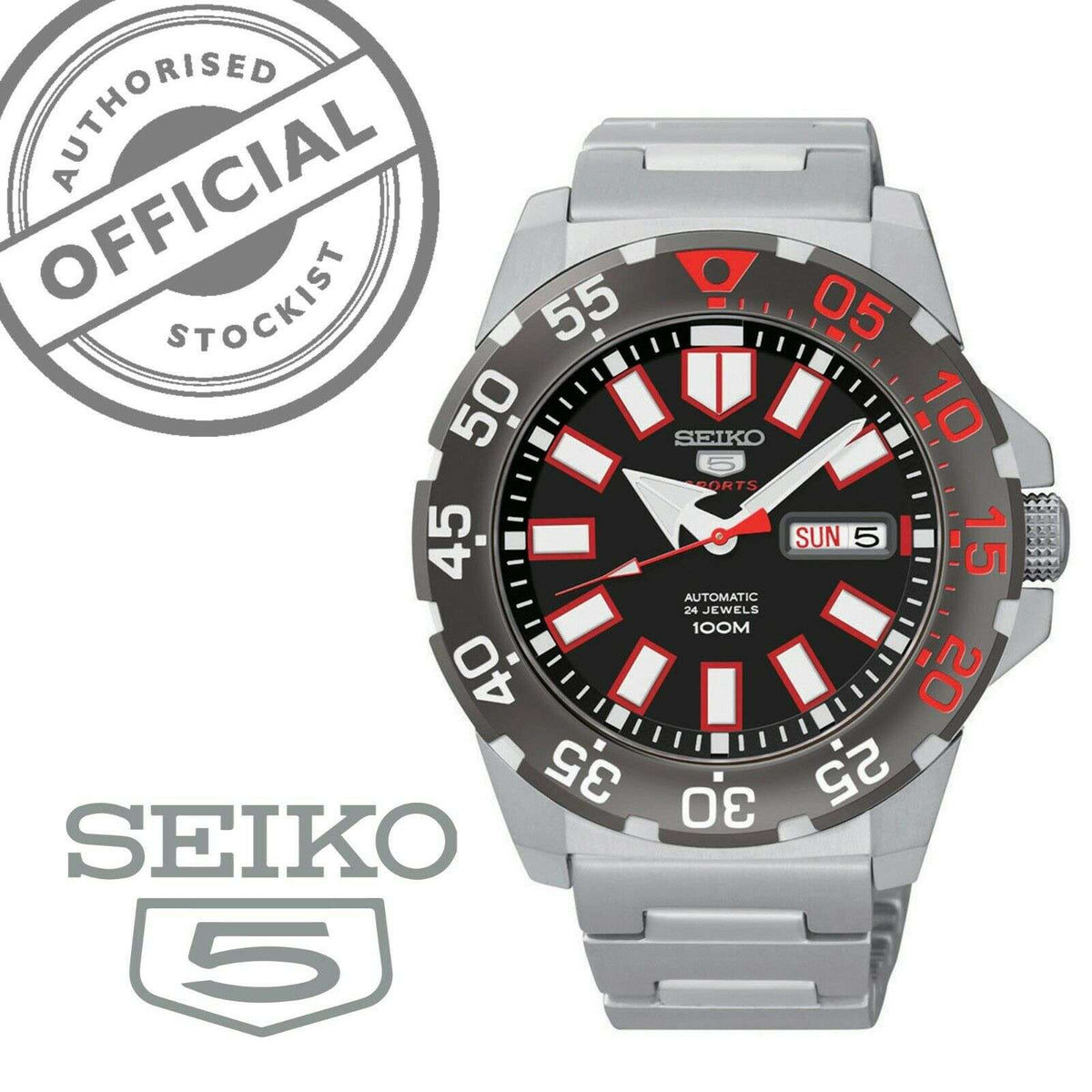 Seiko Sports automatic men’s watch with black dial and stainless steel strap