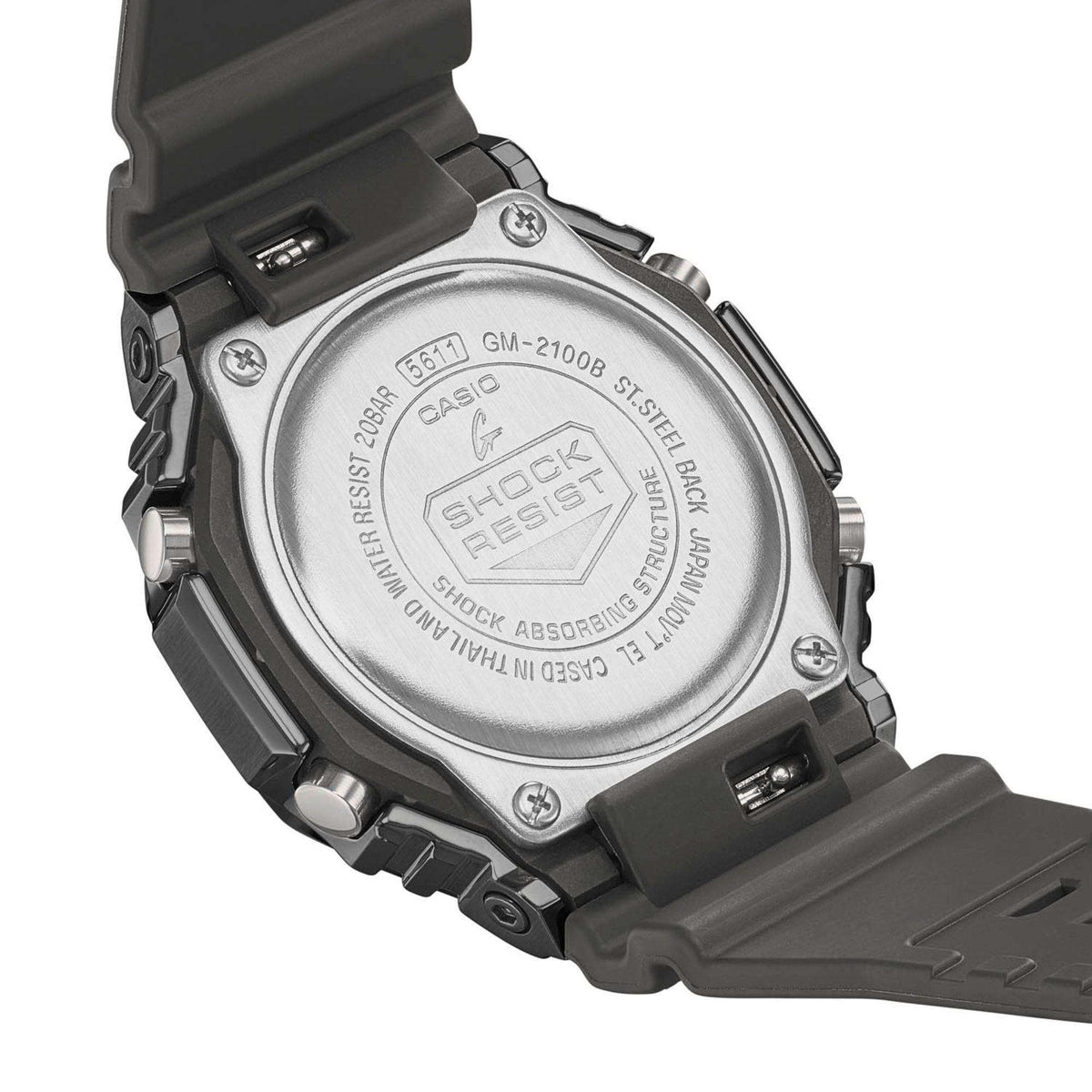 Casio G-Shock chronograph watch with stainless case back and black resin band