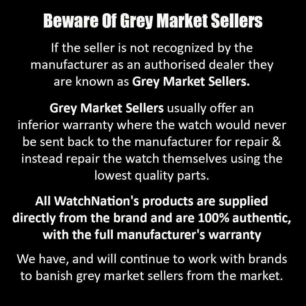 Grey market seller warning text graphic for watch buyers