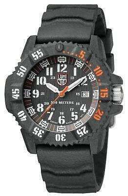 Men's LUMINOX black quartz watch with orange second hand, date window, silicone strap