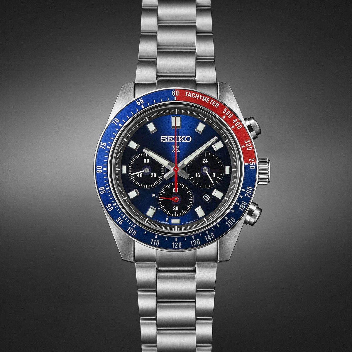 Seiko Prospex Speedtimer SSC913P1 blue dial straight front view