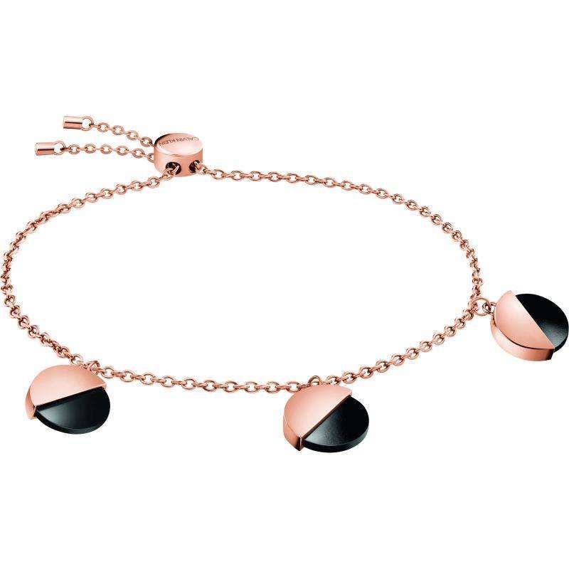Rose-gold tone stainless steel bracelet with heart-shaped black enamel charms