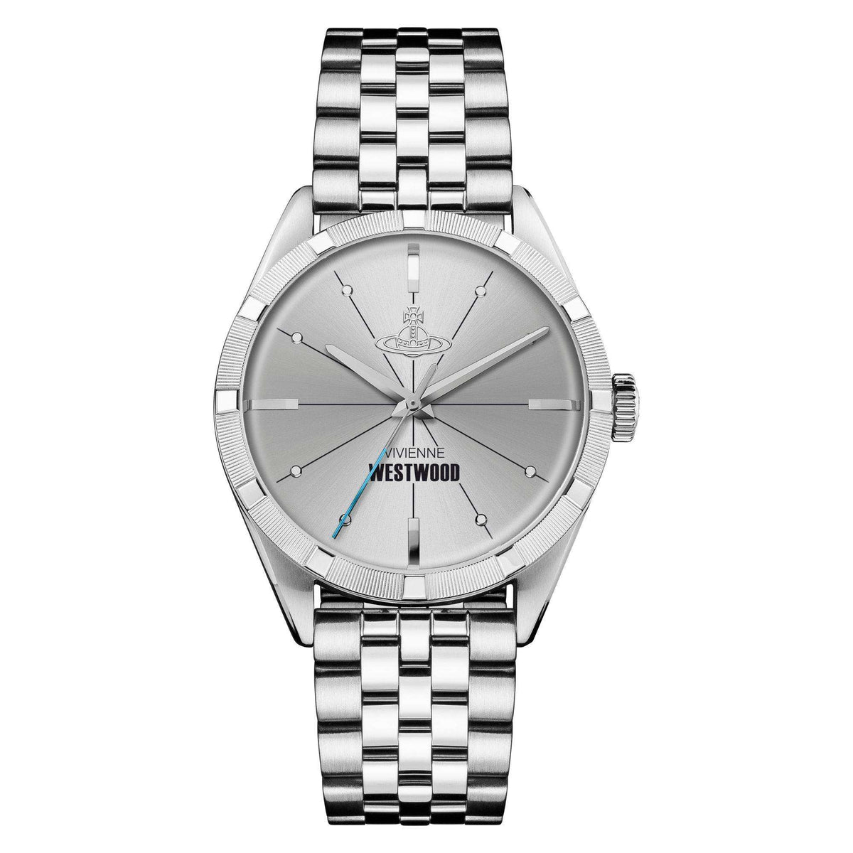 Men's silver-tone stainless steel wristwatch with gray dial and metal bracelet