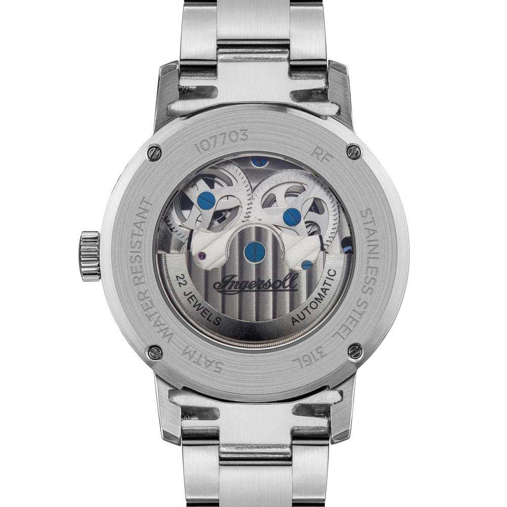 Stainless steel automatic watch caseback with rotor window and engraved markings