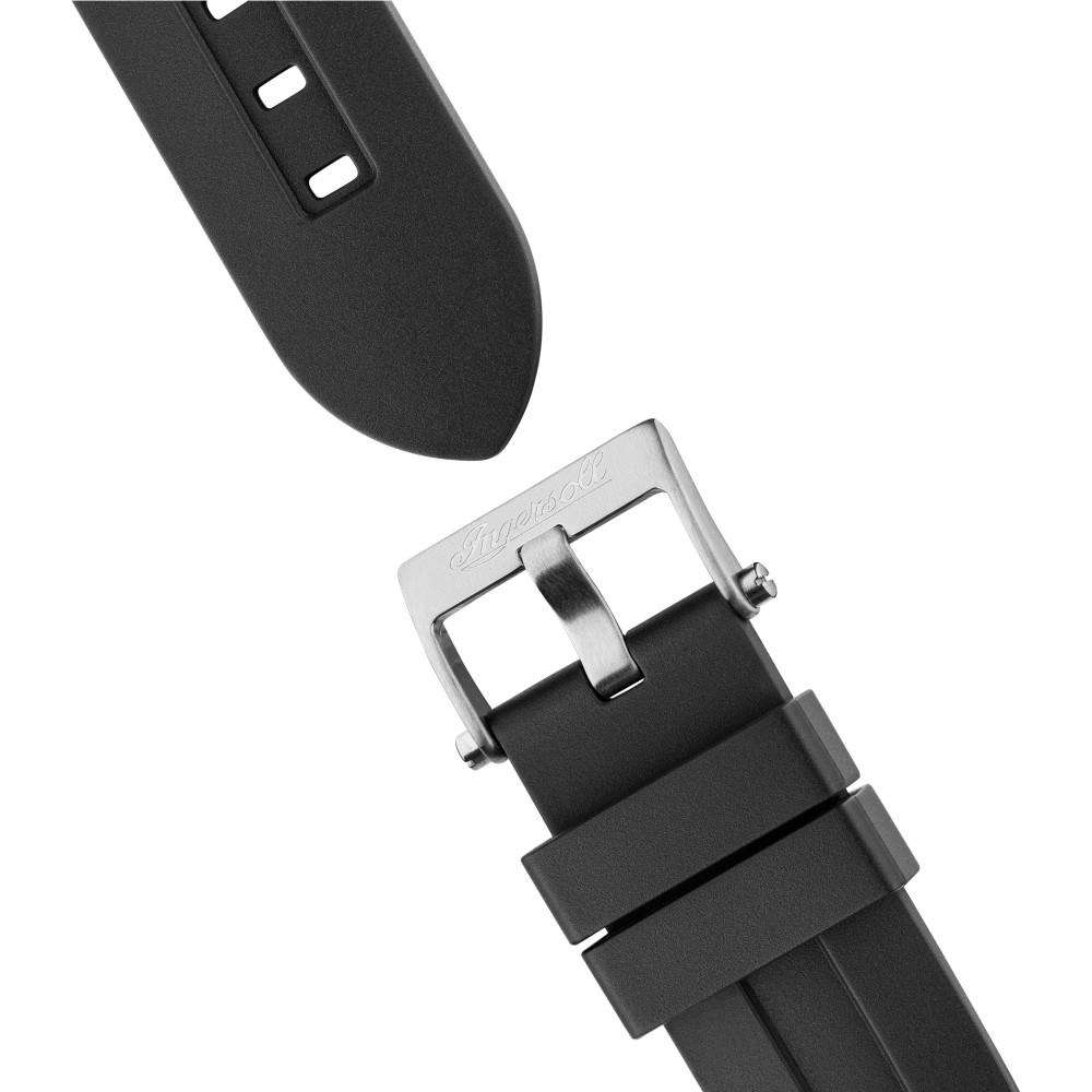 Black PU rubber watch strap with metal buckle and two adjustment holes