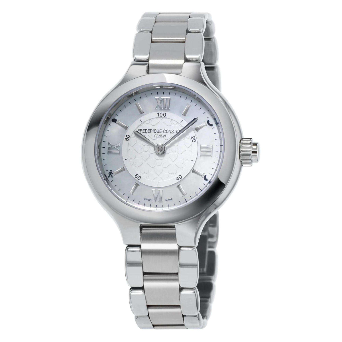 Ladies steel bracelet smartwatch with white dial and silver-tone round case
