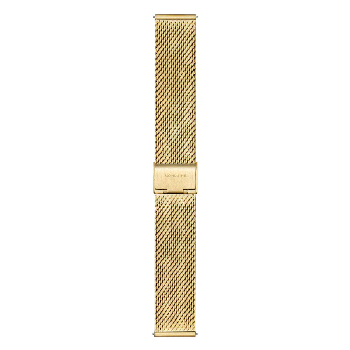 Gold mesh bracelet analog watch with rectangular clasp, shown from the back