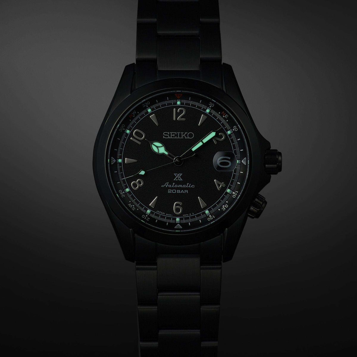 Seiko Prospex Night Alpinist watch SPB337J1 with a dark background