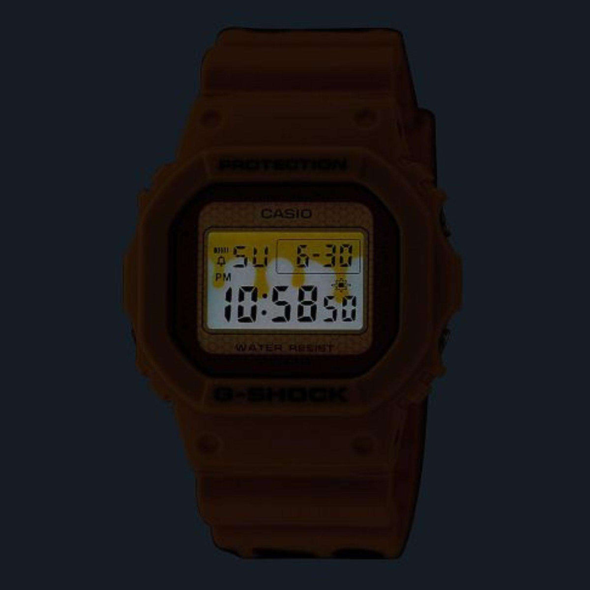Digital G-Shock watch with dark brown rubber strap and LCD time display