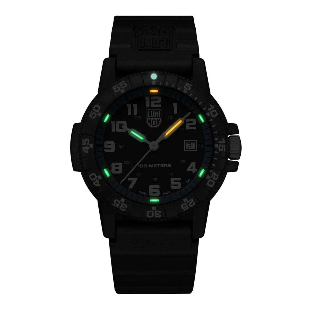Luminox Leatherback Sea Turtle XS.0324 luminous dial front view in dark