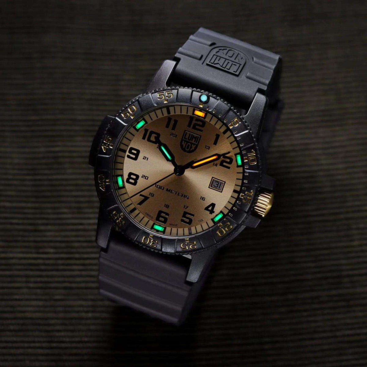 Luminox Leatherback Sea Turtle Giant Series XS.0325.GP angled view showing low light illumination