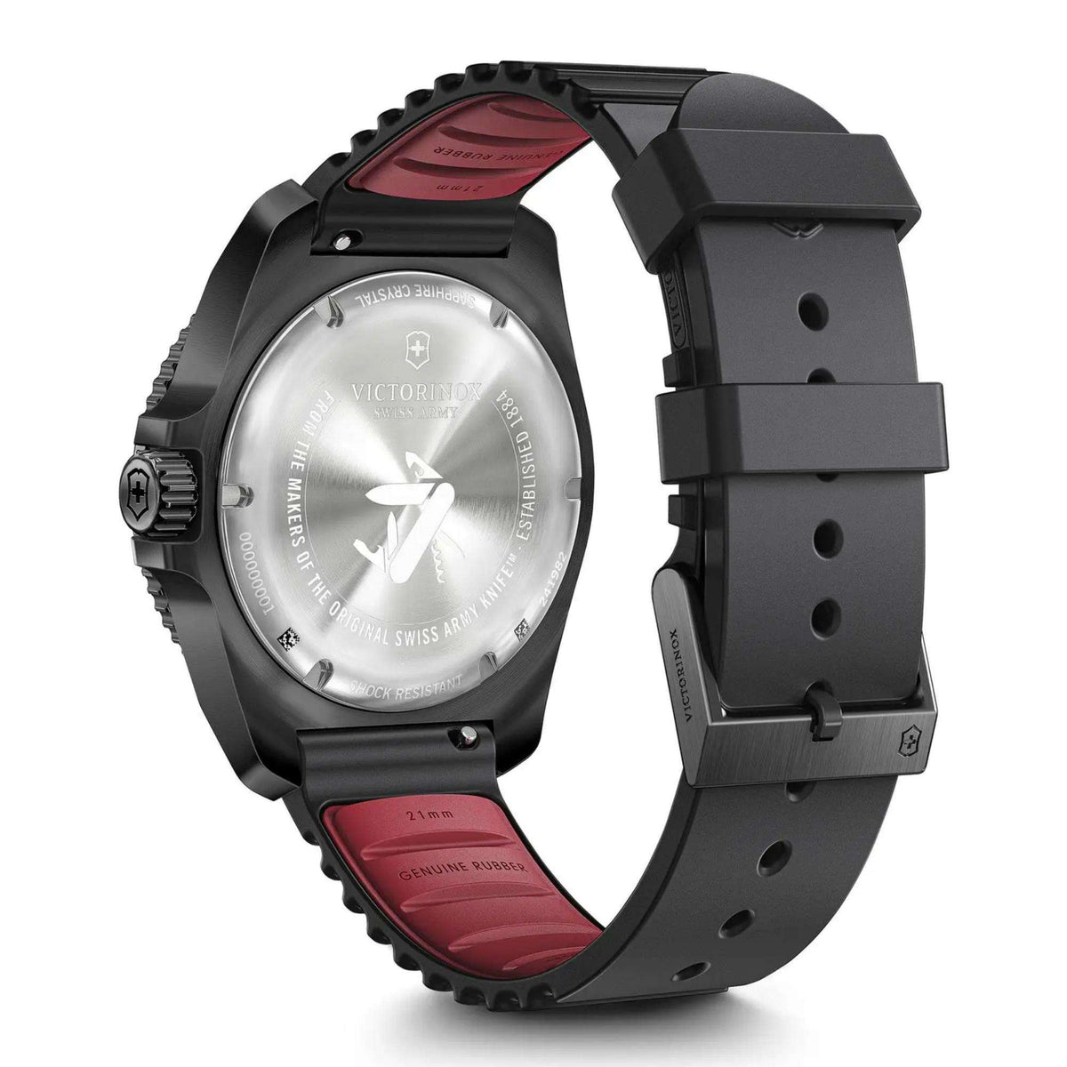 Victorinox 241982 black rubber strap and buckle clasp detail