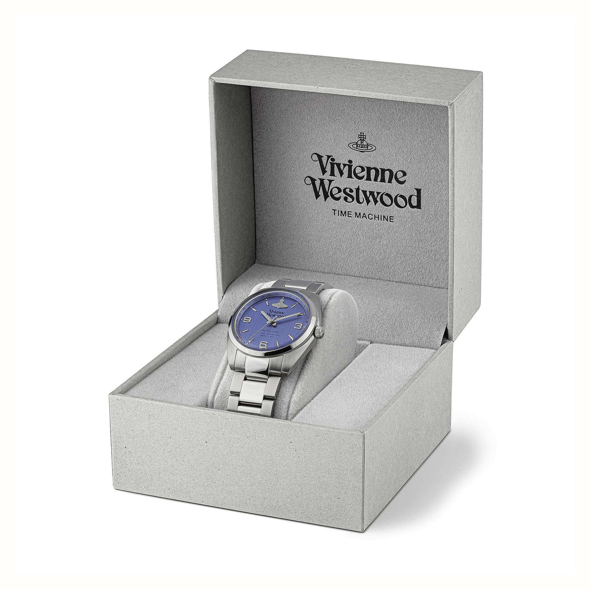 Vivienne Westwood blue dial stainless steel watch in presentation box