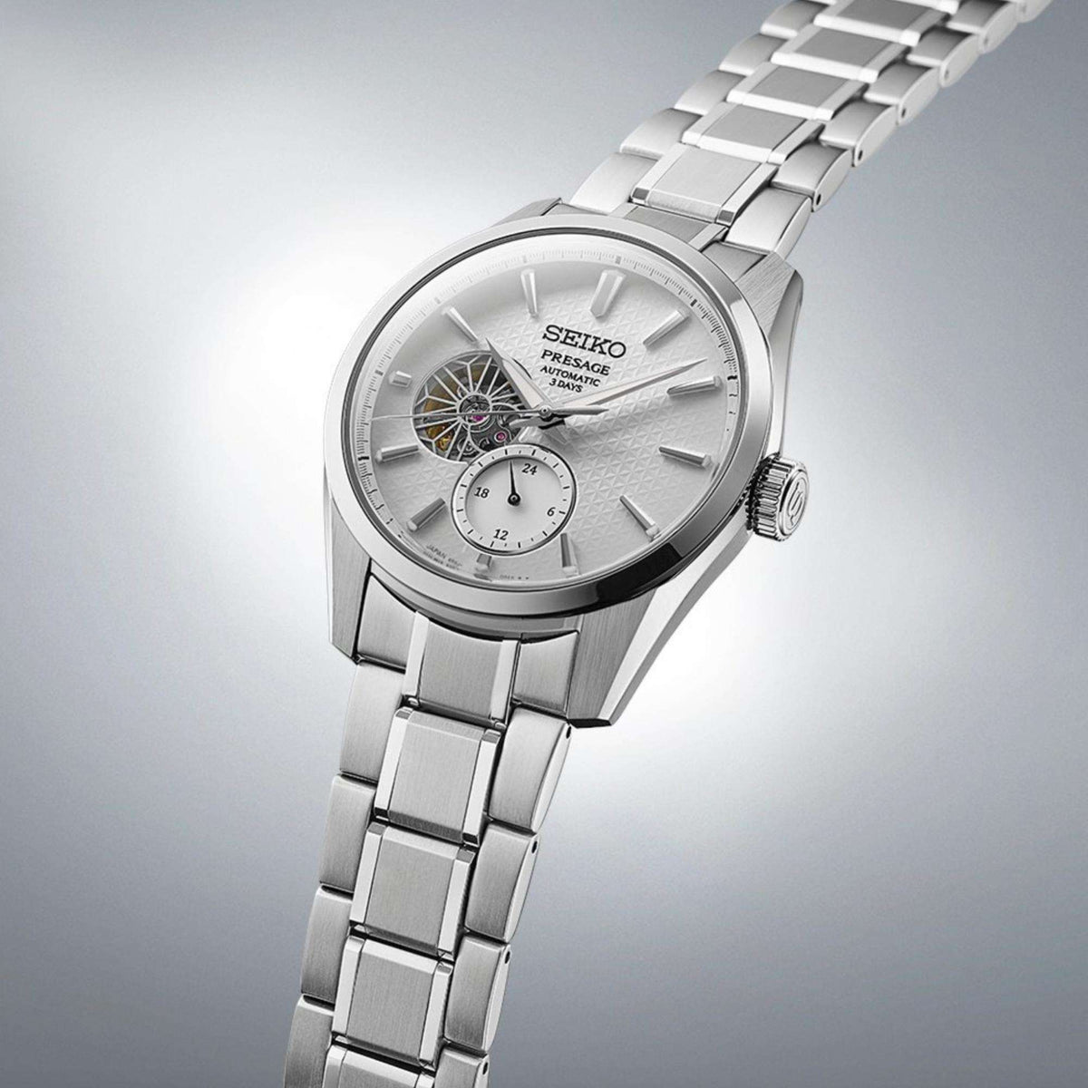 Seiko Presage SPB415J1 white dial high angle view