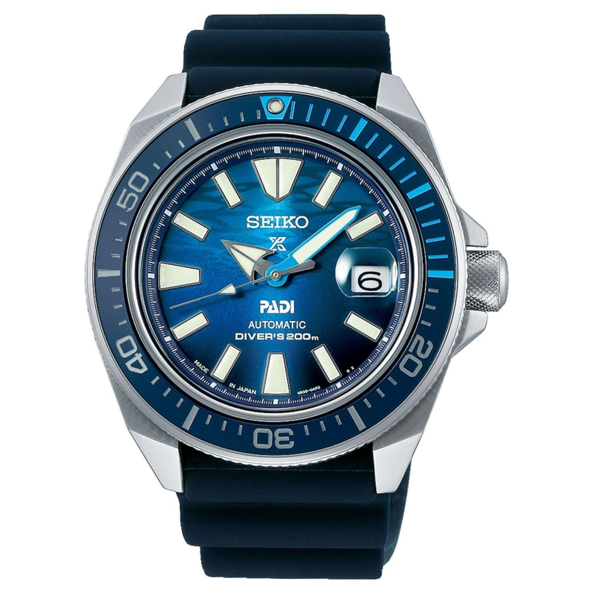 Seiko Prospex SRPJ93K1 ocean wave pattern blue dial front view